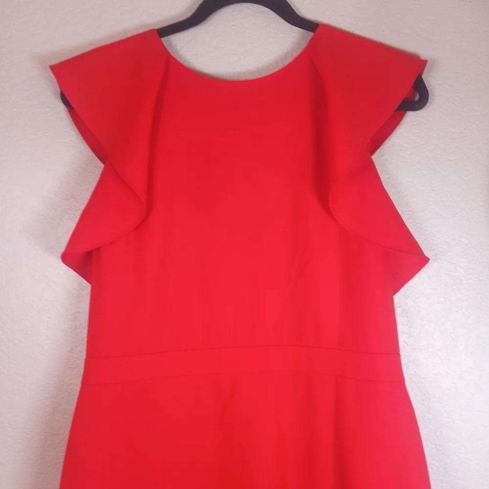 J Crew Flutter Cap Sleeve Classic Red Mid Length Minimalist CBK Sheath Dress 12